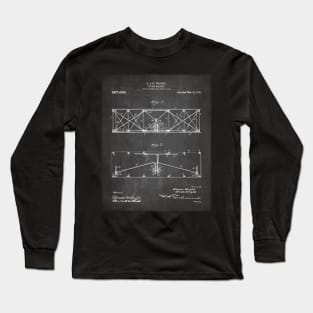 Wright Brothers Plane Patent - Aviation Art - Black Chalkboard Long Sleeve T-Shirt